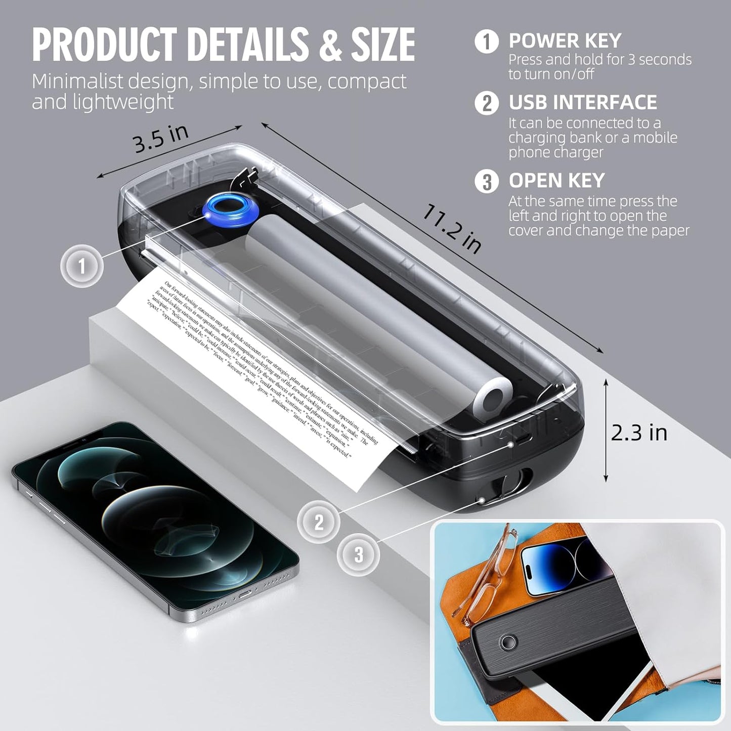 Wireless Thermal Printer for A4 Documents and Labels - Inkless, Bluetooth & USB-C
