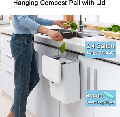 2.4 Gallon Capacity Compost Bin with Rolling Lid and Scraper Tool