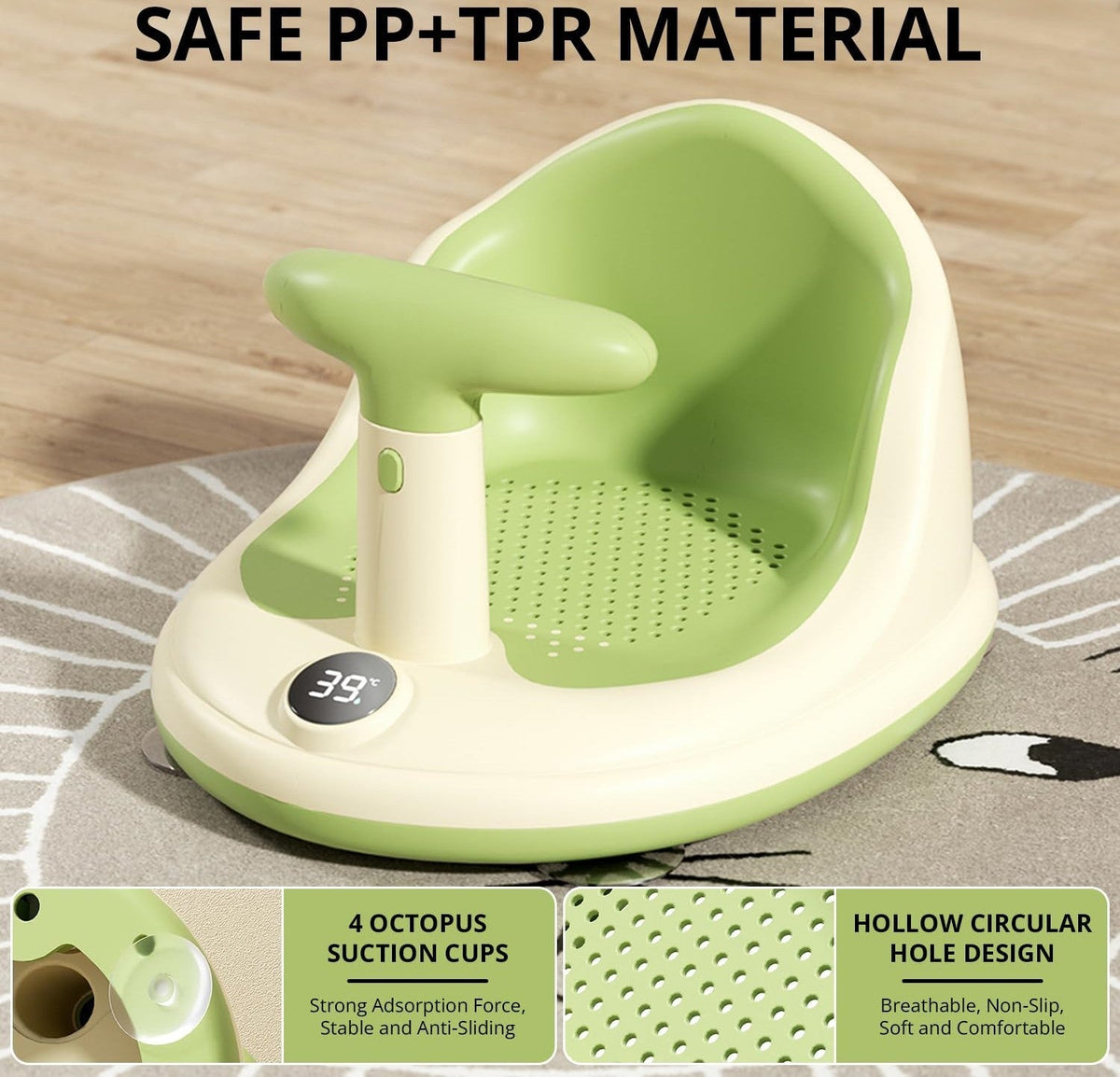 Secure Baby Bathing Chair with Floating Temperature Monitor