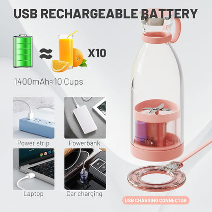 Rechargeable Smoothie Maker with Stainless Steel Blades, 350ml