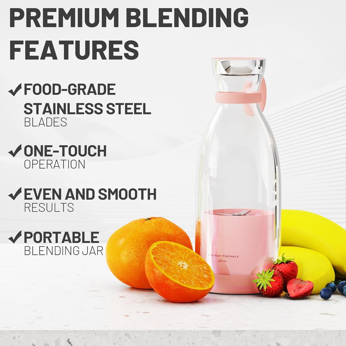 Rechargeable Smoothie Maker with Stainless Steel Blades, 350ml