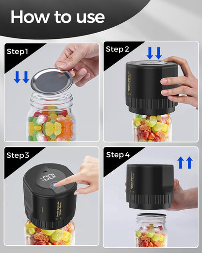 Smart Jar Preserver with Rechargeable Pump and 10 Lids