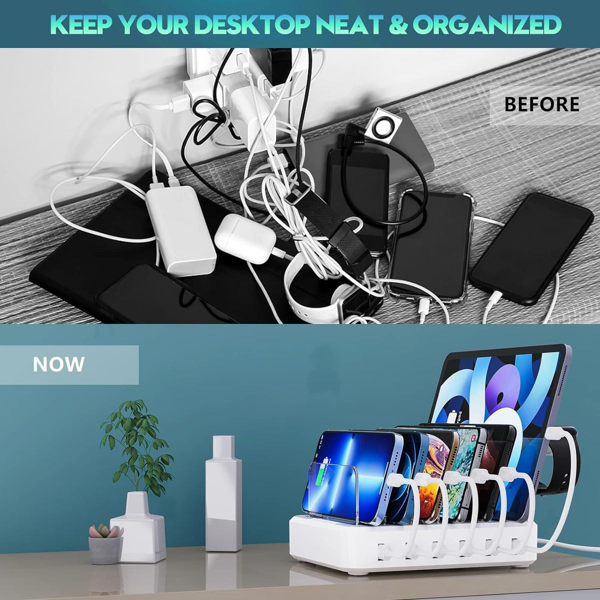 Versatile Six-Port Charging Hub with Customizable Organizer