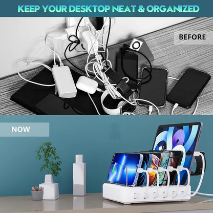Versatile Six-Port Charging Hub with Customizable Organizer