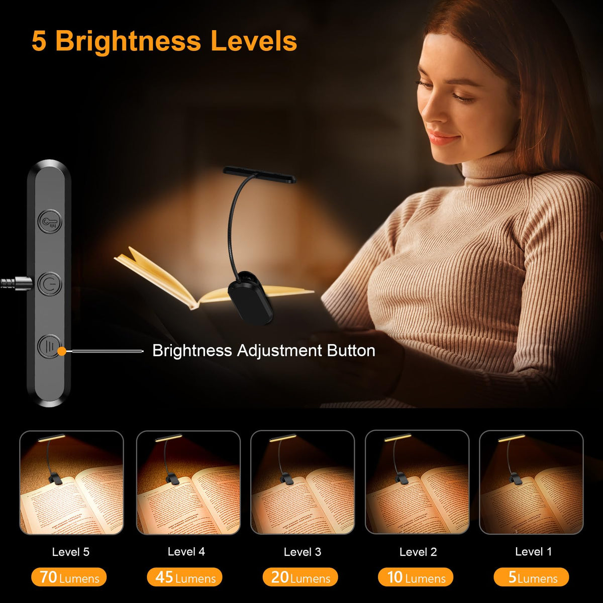 Versatile LED Reading Lamp with Adjustable Neck and USB-C Charging