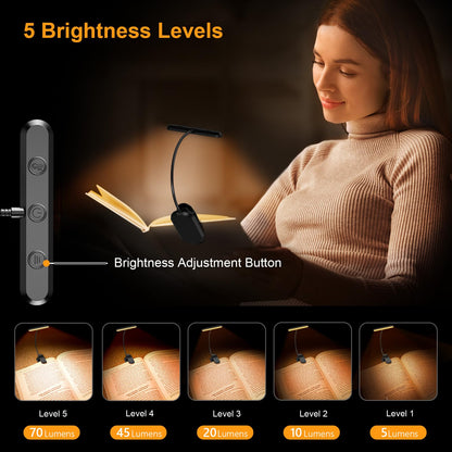 Versatile LED Reading Lamp with Adjustable Neck and USB-C Charging