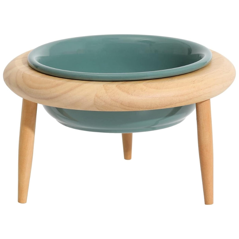 Elevated Ceramic Cat Dish with Customizable Oak Stand