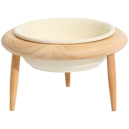 Elevated Ceramic Cat Dish with Customizable Oak Stand