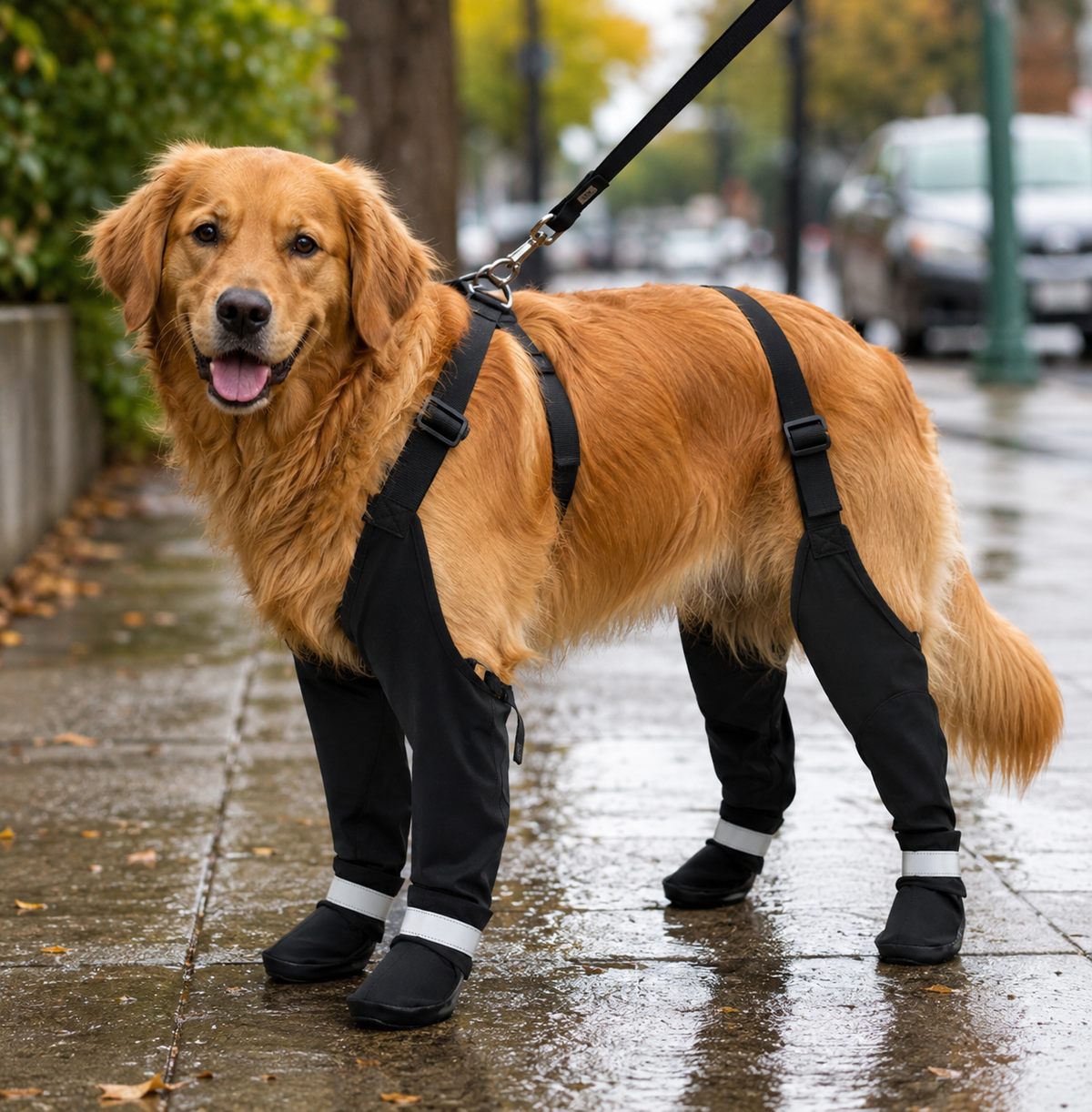Non-Slip Waterproof Dog Boots with Reflective Straps – Full Leg Support