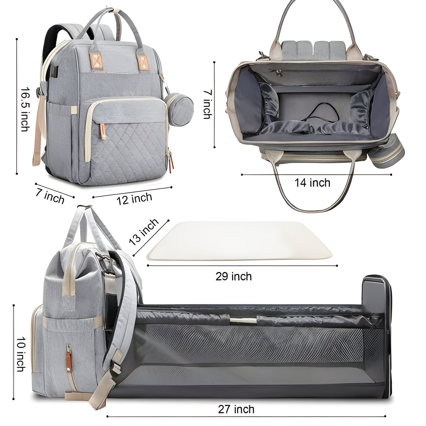 Versatile Baby Travel Bag with Foldable Crib and Bug Net