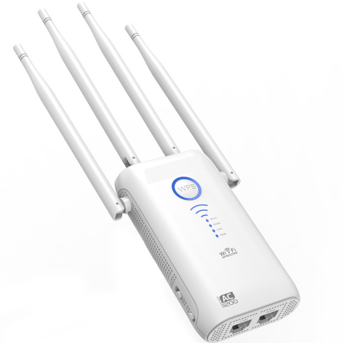 Internet Signal Booster and Repeater with 4 Antennas, 1200Mbps Plug-In WiFi Range Extender for Home and Office