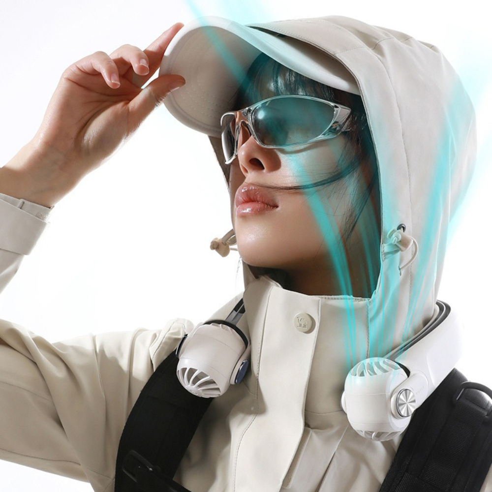 Hands-Free Bladeless Neck Fan – Rechargeable Cooling Device for Travel