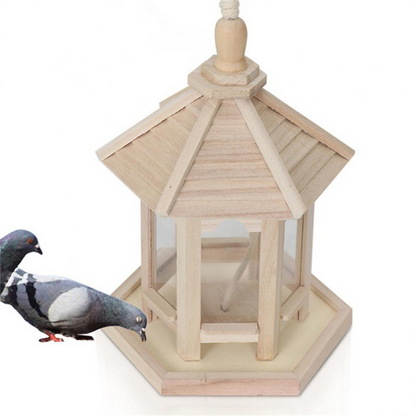 Hanging Seed Feeder for Garden or Balcony - Wooden Bird Feeder with Clear Panel, 10.2 in