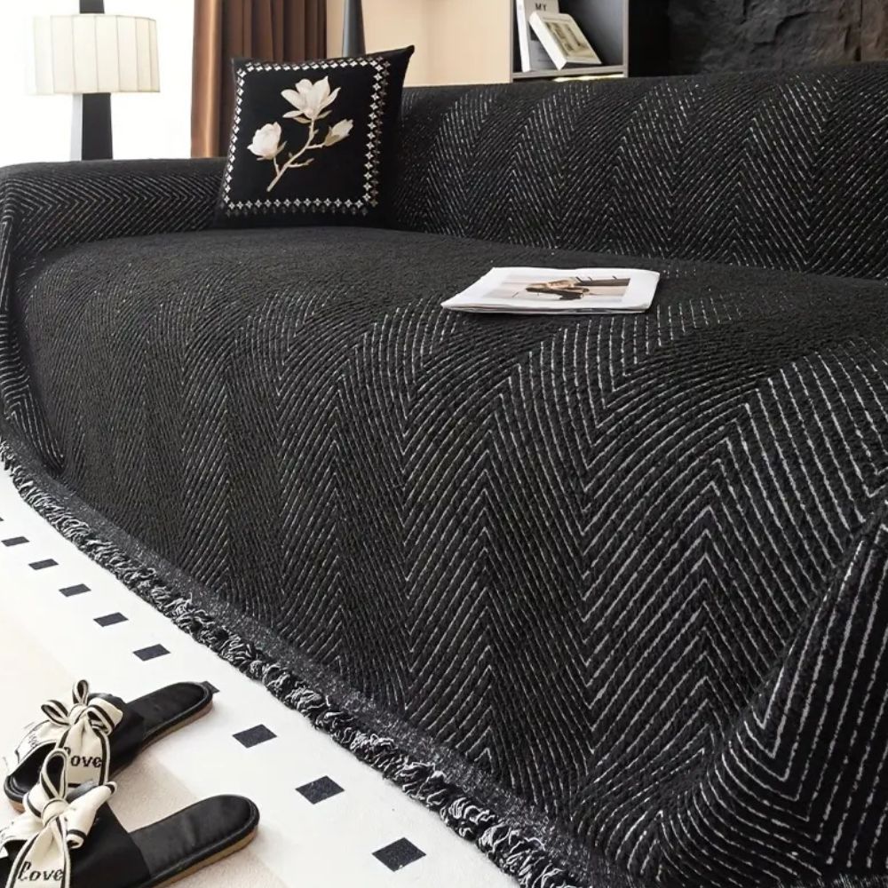 Textured Sofa Slipcover with Stripes