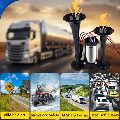 High-Volume Dual Air Horn with Automatic Refilling System for 12V Vehicles
