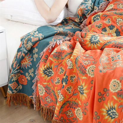 Reversible Throw Blanket in Marigold Color
