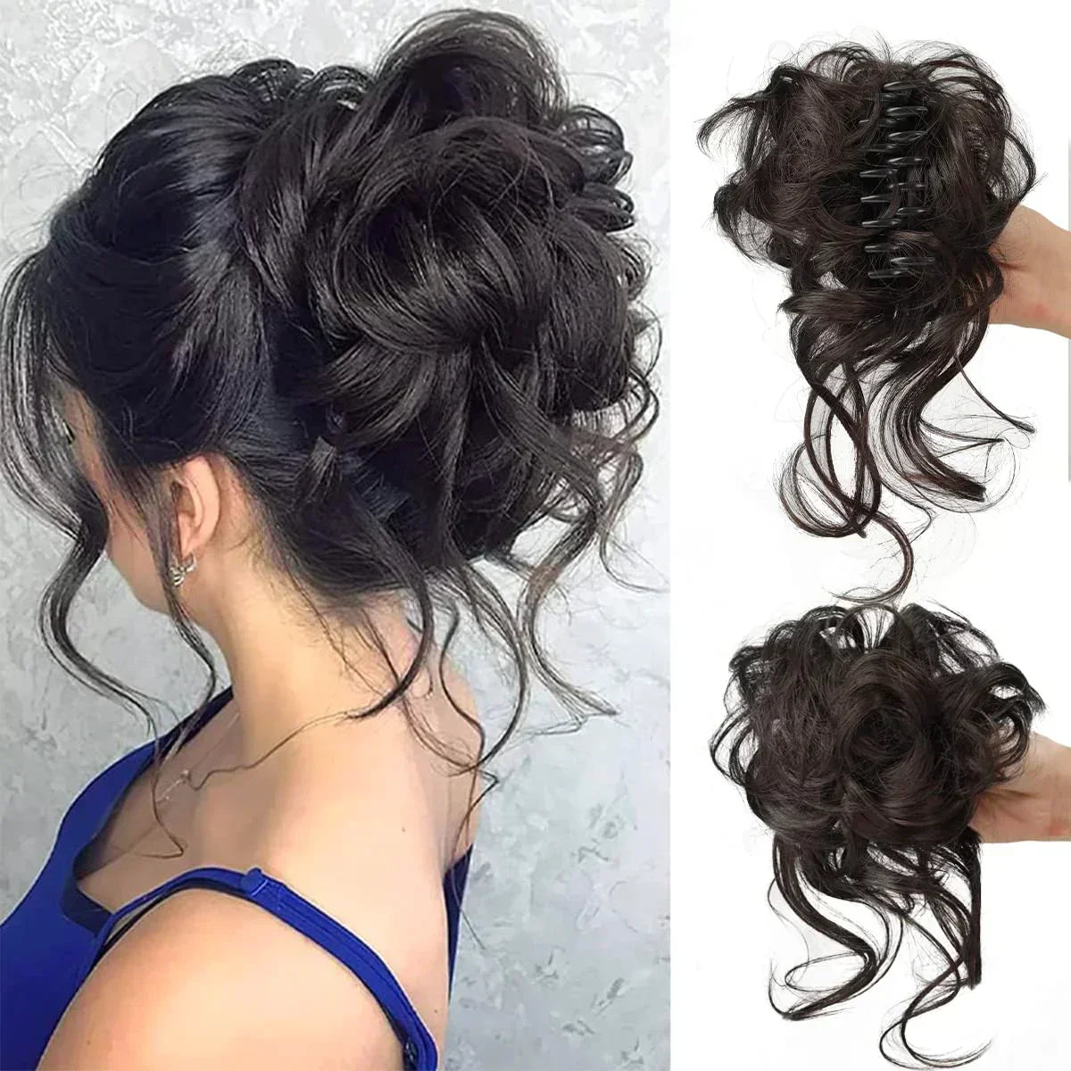 Curly Volume Synthetic Hair Extension - Clip-In Messy Bun Piece