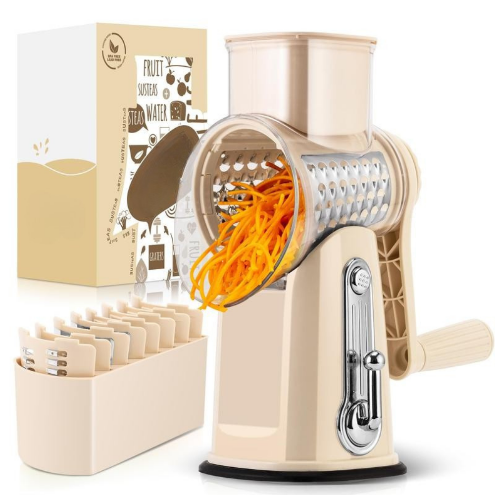 Versatile Kitchen Grater with 5 Easy-Swap Blades and Suction Base