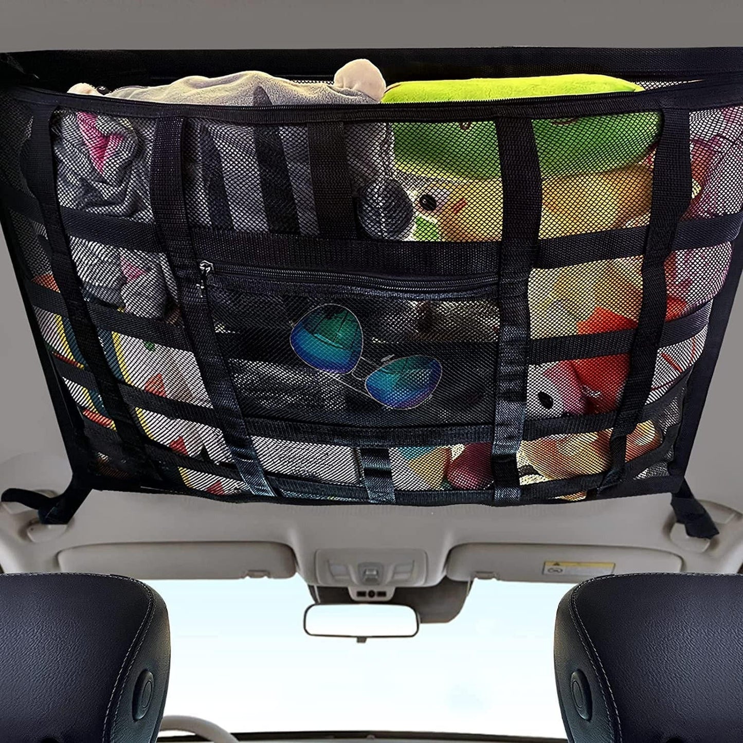 Overhead Storage Net for Vehicles with Easy Access Zipper