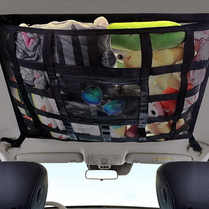 Overhead Storage Net for Vehicles with Easy Access Zipper