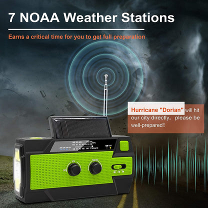 Reliable Emergency Radio with Hand Crank & Solar Power, 4000mAh Battery
