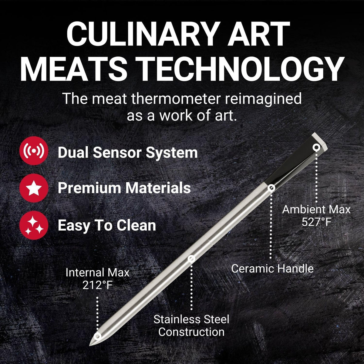 Bluetooth Wireless Meat Thermometer with Dual Sensor Probe and Bamboo Holder