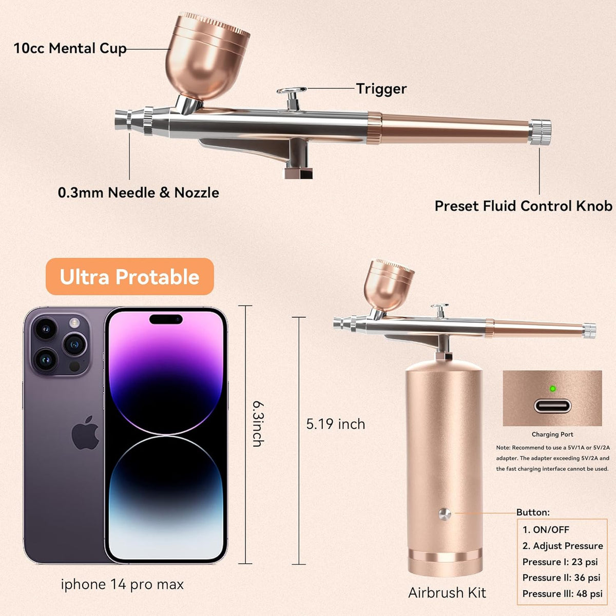 Cordless Precision Airbrush with Adjustable Pressure Settings