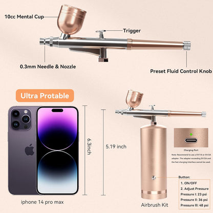 Cordless Precision Airbrush with Adjustable Pressure Settings