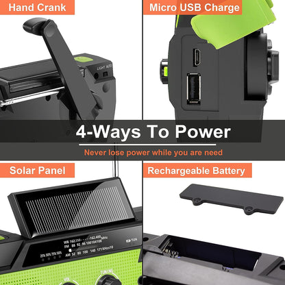 Reliable Emergency Radio with Hand Crank & Solar Power, 4000mAh Battery