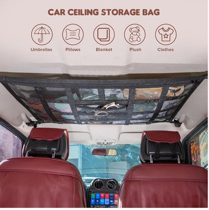 Overhead Storage Net for Vehicles with Easy Access Zipper
