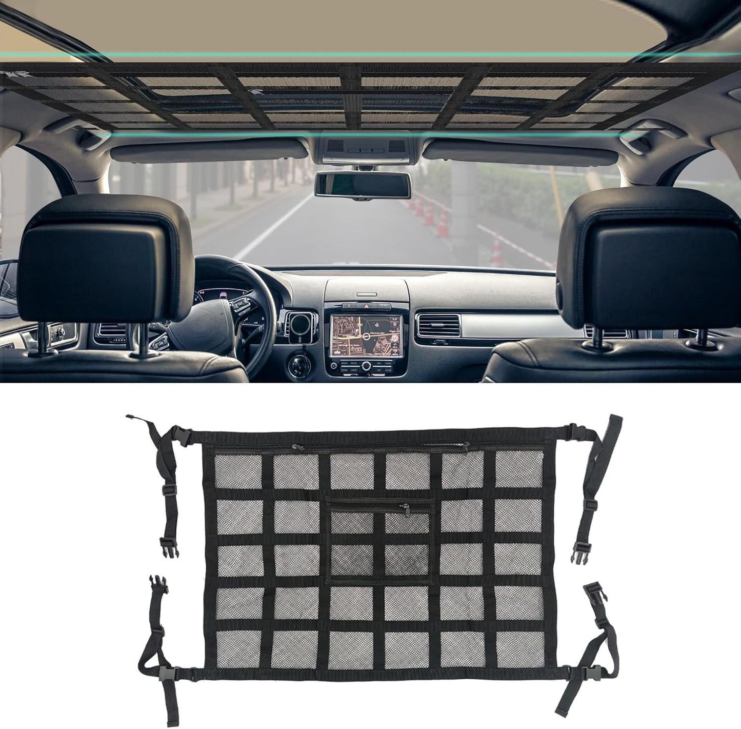 Overhead Storage Net for Vehicles with Easy Access Zipper