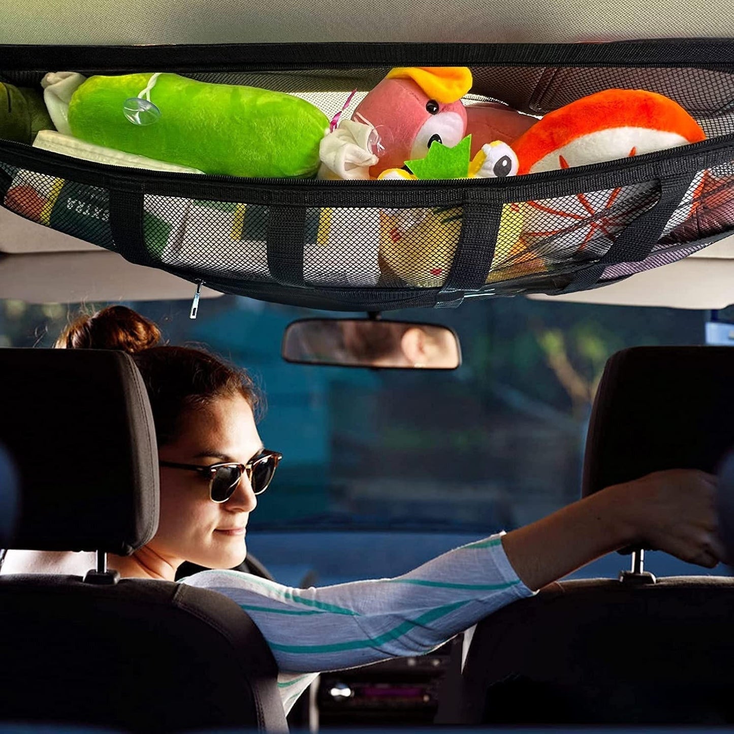 Overhead Storage Net for Vehicles with Easy Access Zipper