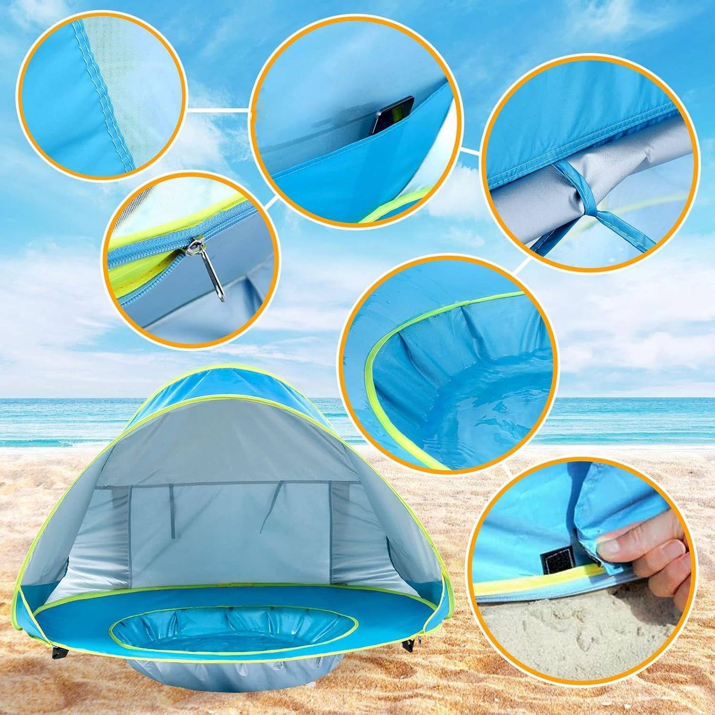 Instant Shade Beach Tent with Splash Zone for Kids