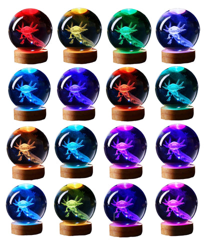 Luminous Axolotl Glow Sphere with Elegant Wooden Base and Remote Control