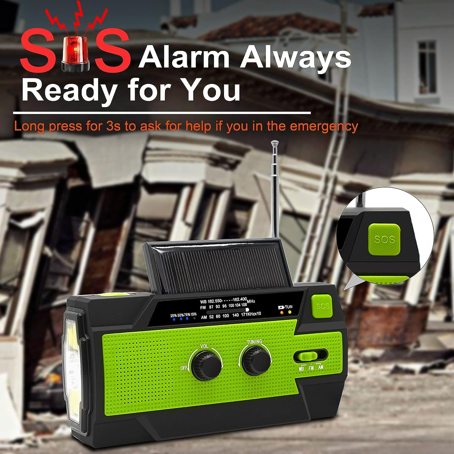 Reliable Emergency Radio with Hand Crank & Solar Power, 4000mAh Battery