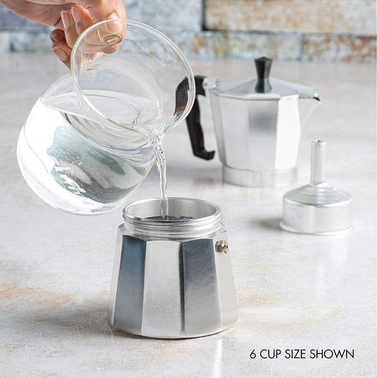 6-Cup Espresso Pot with Heat-Resistant Handle and Milk Frother