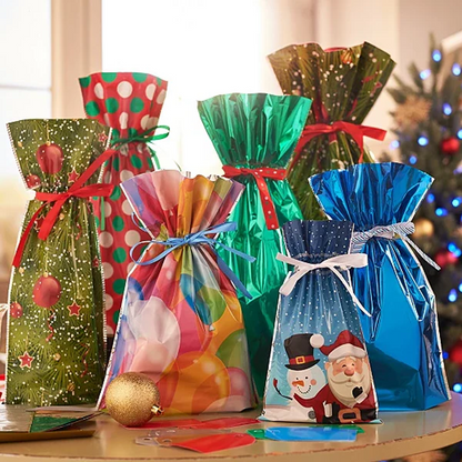 Holiday Gift Bags with Easy Drawstring Closure - 15 Pack
