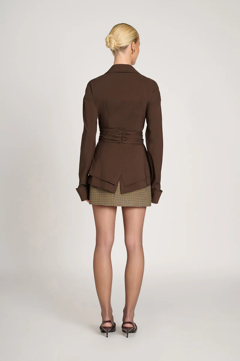 Sleek Draped Waist Top with Lightweight Fluid Fabric, Long Sleeves