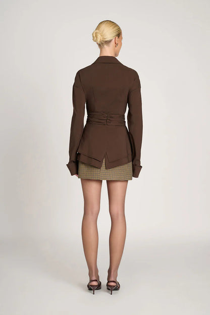 Sleek Draped Waist Top with Lightweight Fluid Fabric, Long Sleeves
