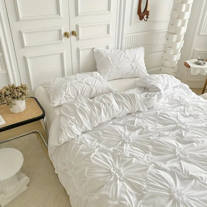 Floral Duvet Cover Set with Textured Ruffles