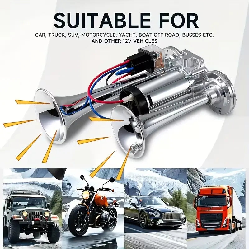 High-Volume Dual Air Horn with Automatic Refilling System for 12V Vehicles