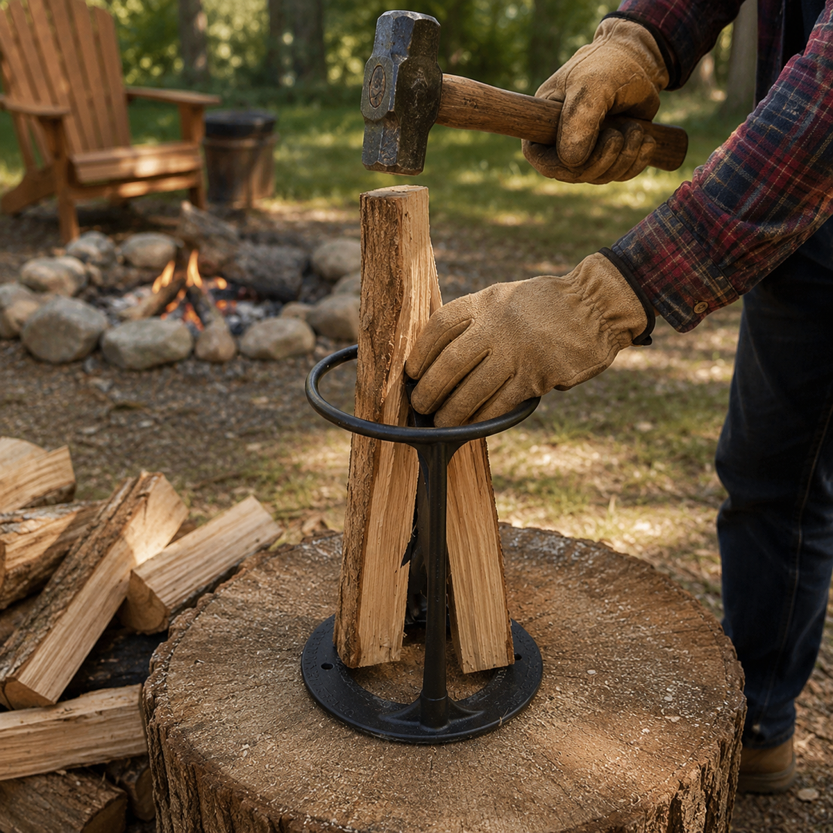 Log Splitter Tool with Forged Steel Frame and Mounting Holes for Firewood