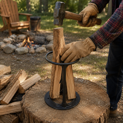 Log Splitter Tool with Forged Steel Frame and Mounting Holes for Firewood