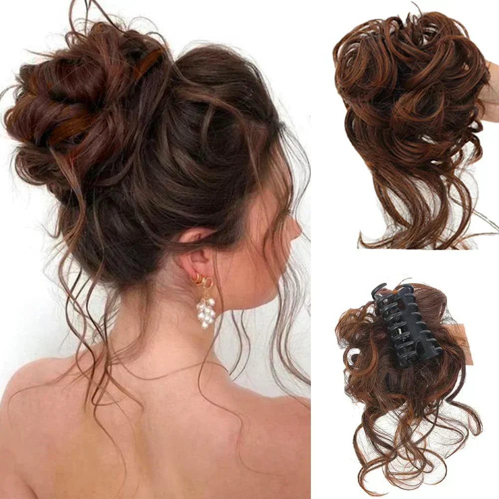 Curly Volume Synthetic Hair Extension - Clip-In Messy Bun Piece