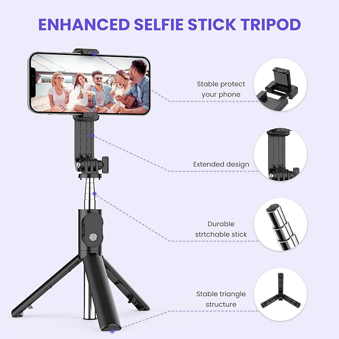 Extendable Wireless Selfie Stick with Tripod and Light