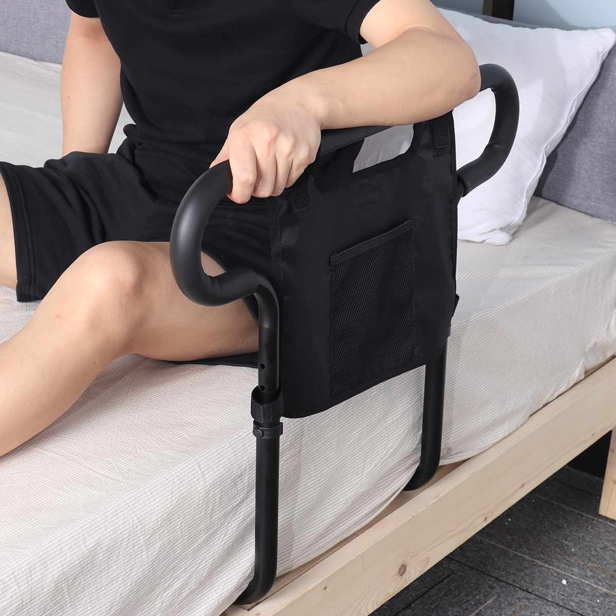 Heavy Duty Bed Assist Rail for Seniors, Aluminum Alloy with Storage Pouch, 136 kg Capacity