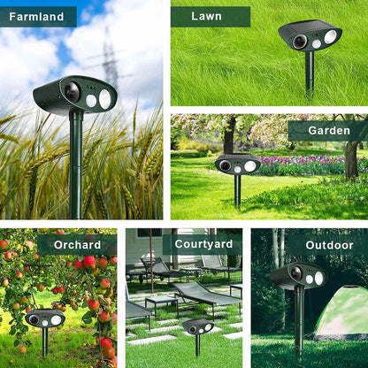 4-Pack Motion Sensor Ultrasonic Animal Deterrent with Solar Power and Flashing Light