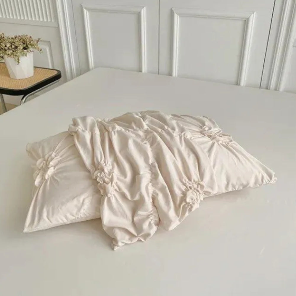 Floral Duvet Cover Set with Textured Ruffles