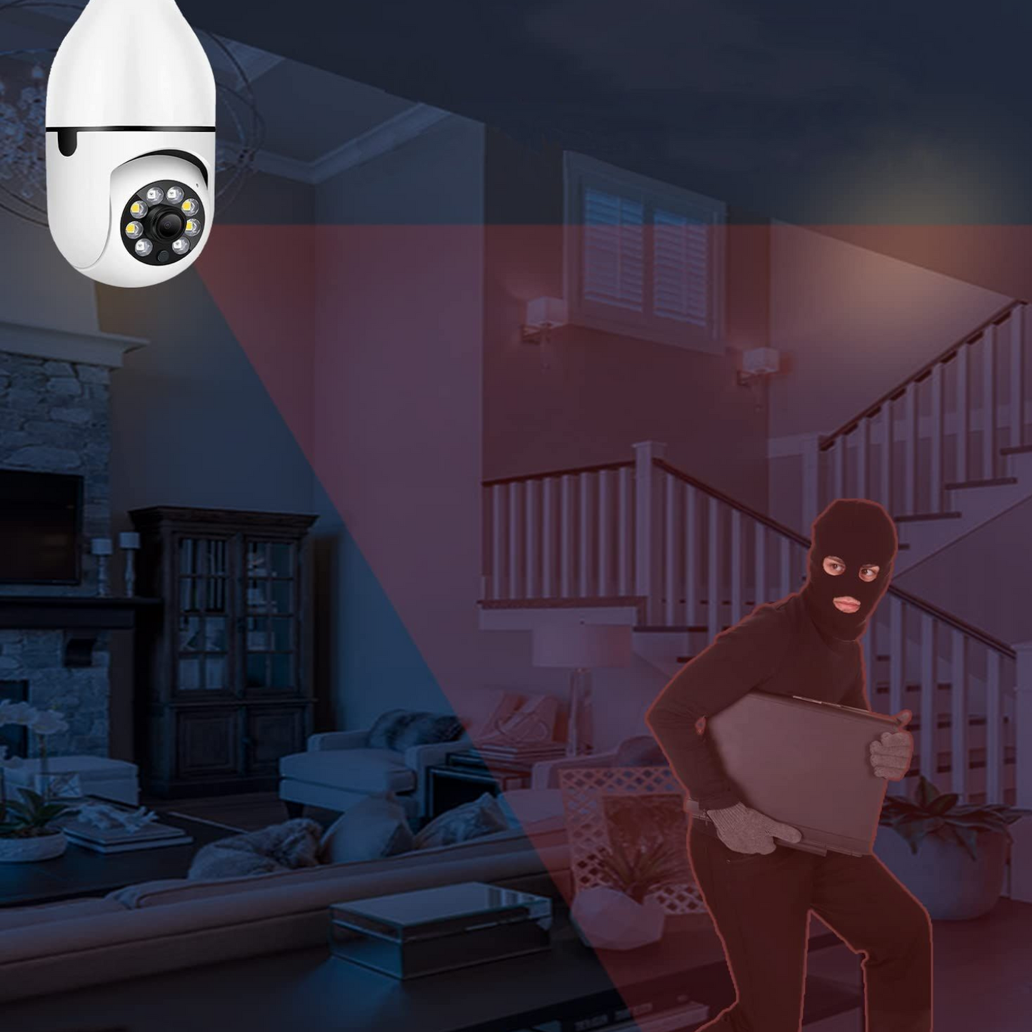 HD WiFi Security Camera Light Bulb with 355° Pan, Night Vision & Audio