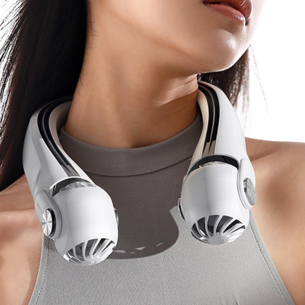 Hands-Free Bladeless Neck Fan – Rechargeable Cooling Device for Travel